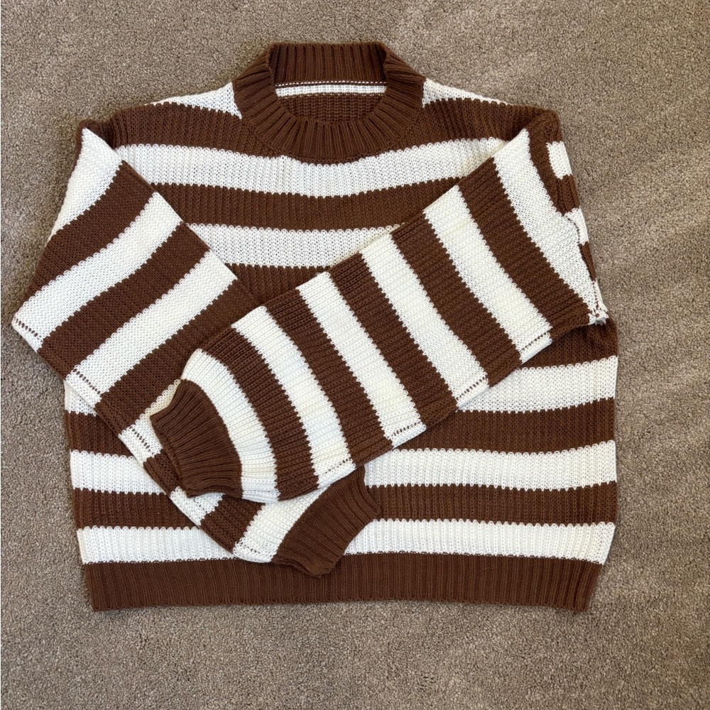 SHEIN taupe and white striped sweater. Lightweight size small.